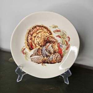 Pottery Barn Watercolor Turkey Salad Dessert Plate 8-1/2" Thanksgiving Fall